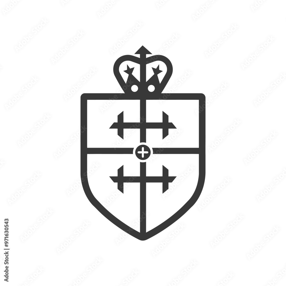 Black and White Shield with Crown and Cross Design Black and White Shield with Crown and Cross Design