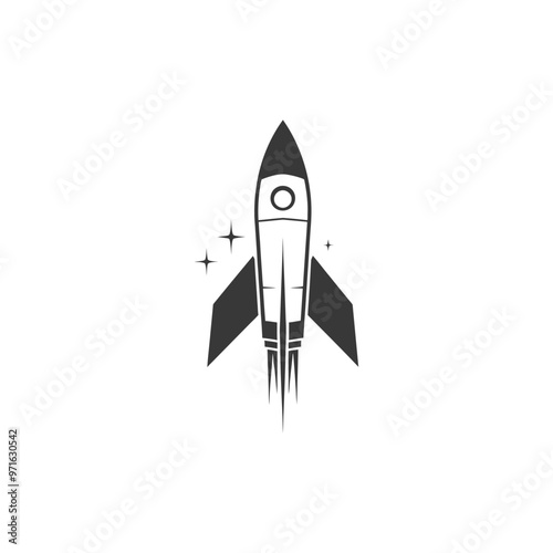 Black and White Rocket Launching into Space