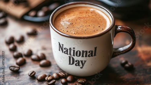 National Coffee Day Banner. cup of coffee with a festive inscription.