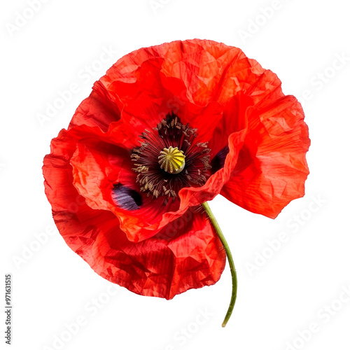 A beautiful red poppy flower, isolated on transparent background. PNG element.