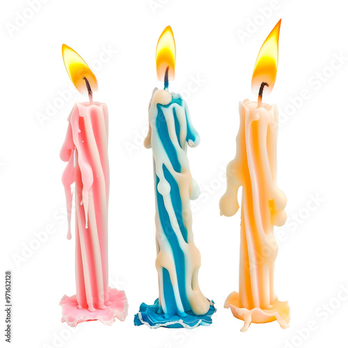 Burned birthday candles. Isolated on transparent background.