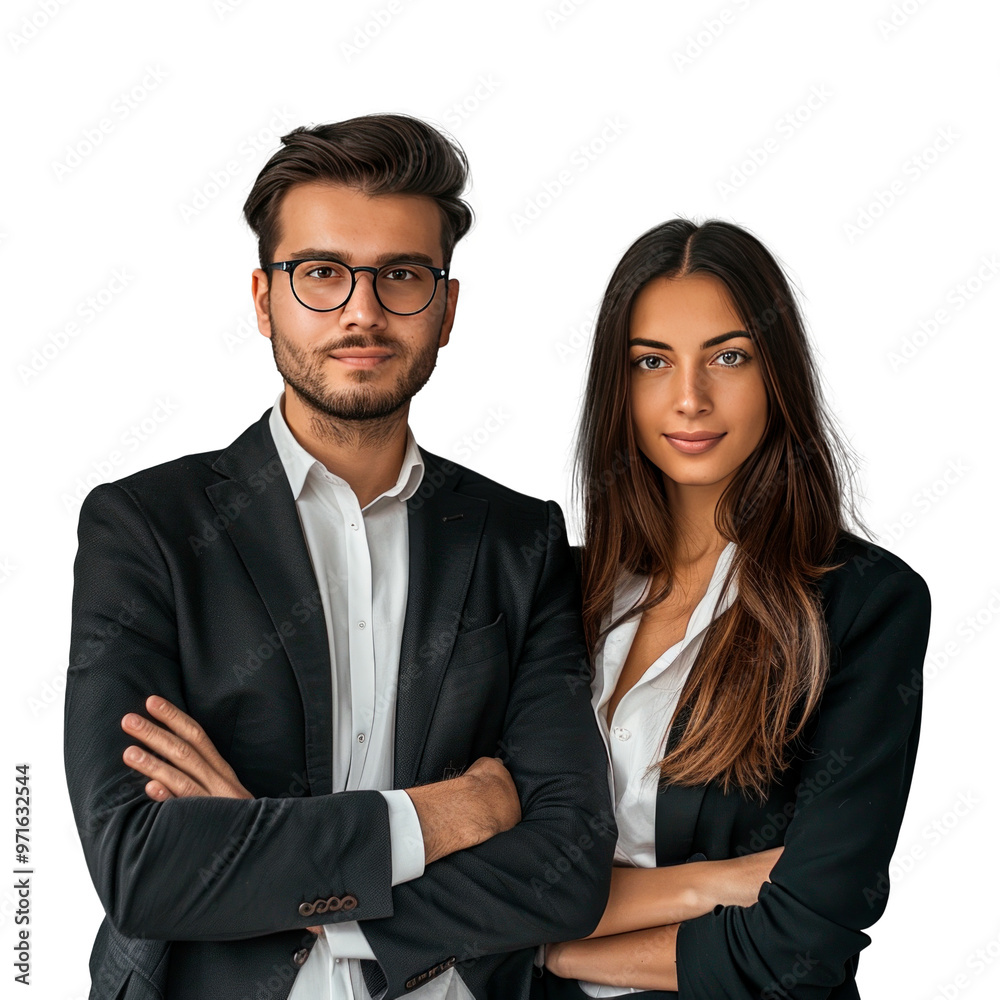 Business partners posing in front. Isolated on transparent background. Business partners posing in front. Isolated on transparent background.