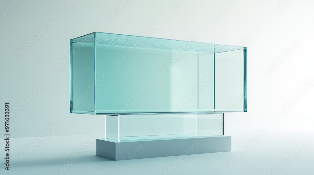 Clear mockup of a rectangular tank, potentially serving as an aquarium or terrarium, isolated on a white background. Ai was created Clear mockup of a rectangular tank, potentially serving as an aquarium or terrarium, isolated on a white background. Ai was created
