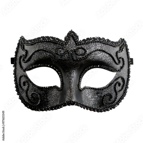 Carnival Venetian mask in black color, isolated on transparent background. PNG element.