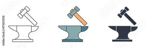 Hammer and Anvil icon symbol vector illustration isolated on white background