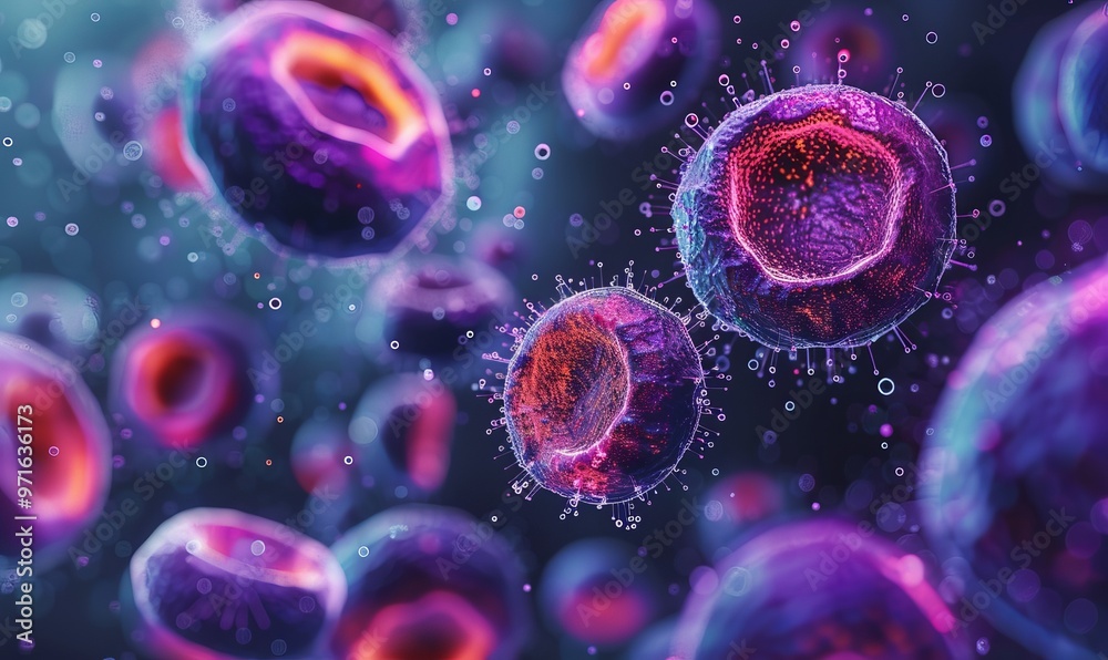 Microscopic view inside cell, banner with abstract background of microbiology, micro structure and life close-up. Microscopic view inside cell, banner with abstract background of microbiology, micro structure and life close-up.