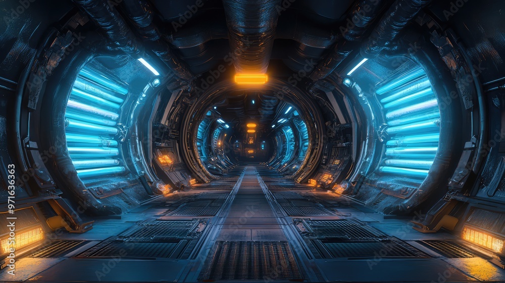 Futuristic Cyber Hangar Tunnel. AI generated illustration Futuristic Cyber Hangar Tunnel. AI generated illustration