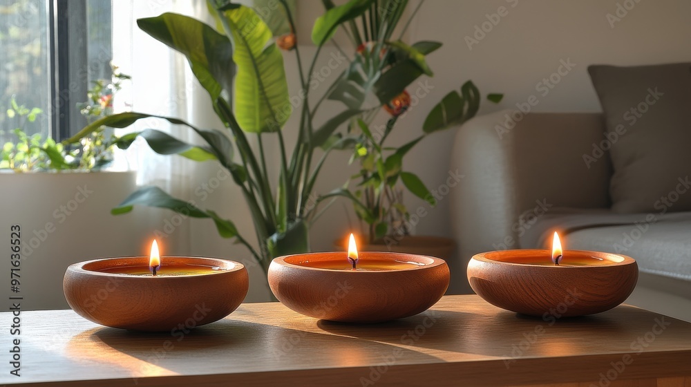 Fototapeta premium A contemporary Diwali setup with minimalistic diyas, sleek designs, and warm tones