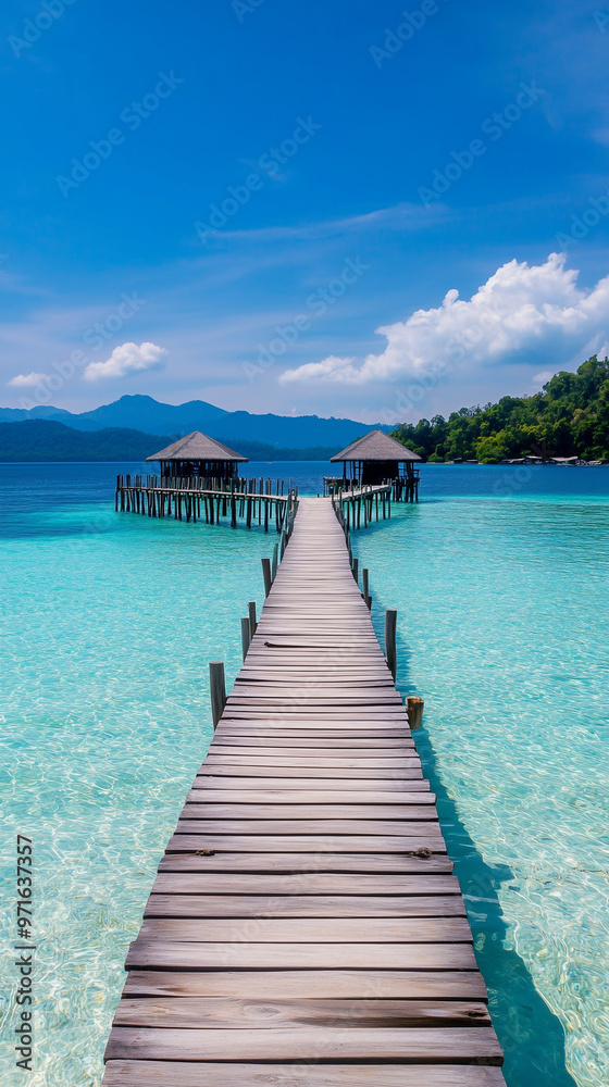Tropical Pier Leading into Crystal Clear Ocean Tropical Pier Leading into Crystal Clear Ocean