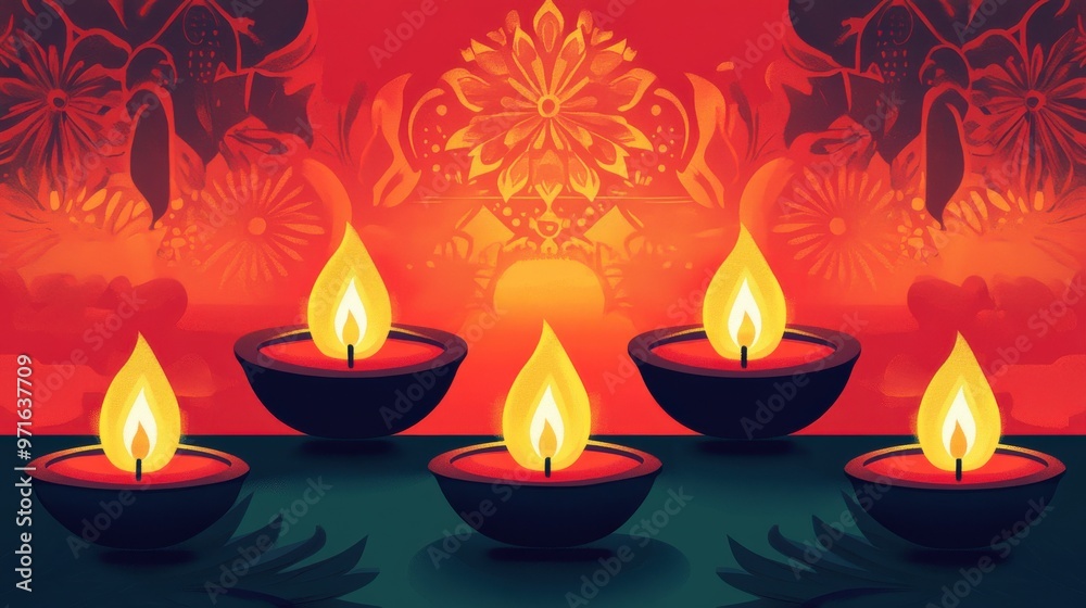 A digital Diwali card design with a mix of modern and traditional elements, creating a festive feel A digital Diwali card design with a mix of modern and traditional elements, creating a festive feel