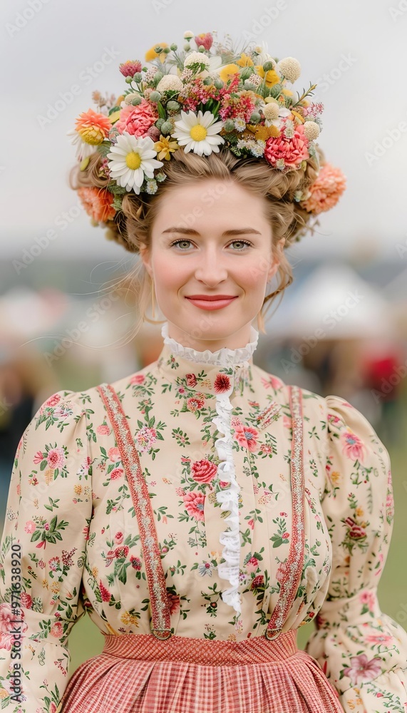 Woman in Dirndl at a festival, traditional outfit, Bavarian culture, festive attire Woman in Dirndl at a festival, traditional outfit, Bavarian culture, festive attire