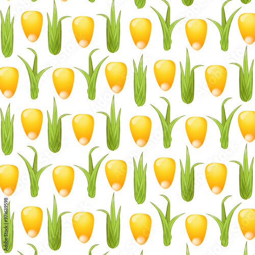 Pattern from corn grains.Corn grains with green sprouts on a transparent background in a vector pattern.