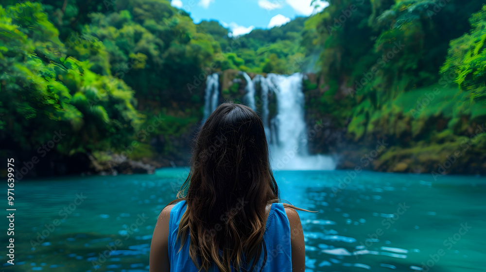 Fototapeta premium Woman Tropical Waterfall