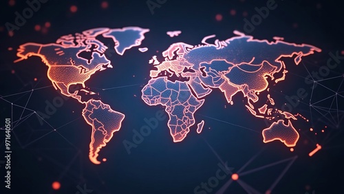 Global network communication with international connections for business around 3d world map, financial exchange, Internet of Things (IoT), blockchain technology, worldwide forex, abstract concept