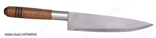 Knife with wooden handle used for cutting barbecue.