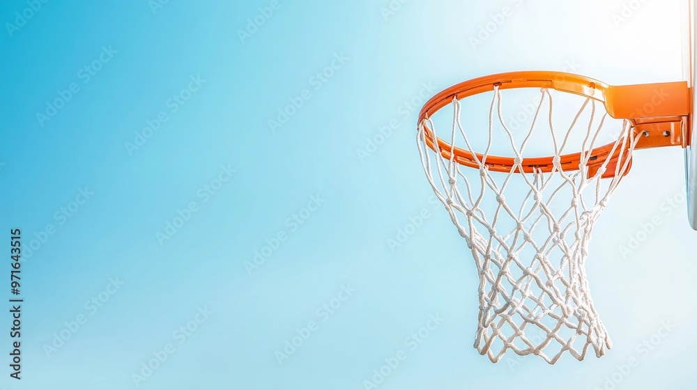 Basketball net with ball scoring, sky crystal clear. Basketball net with ball scoring, sky crystal clear.