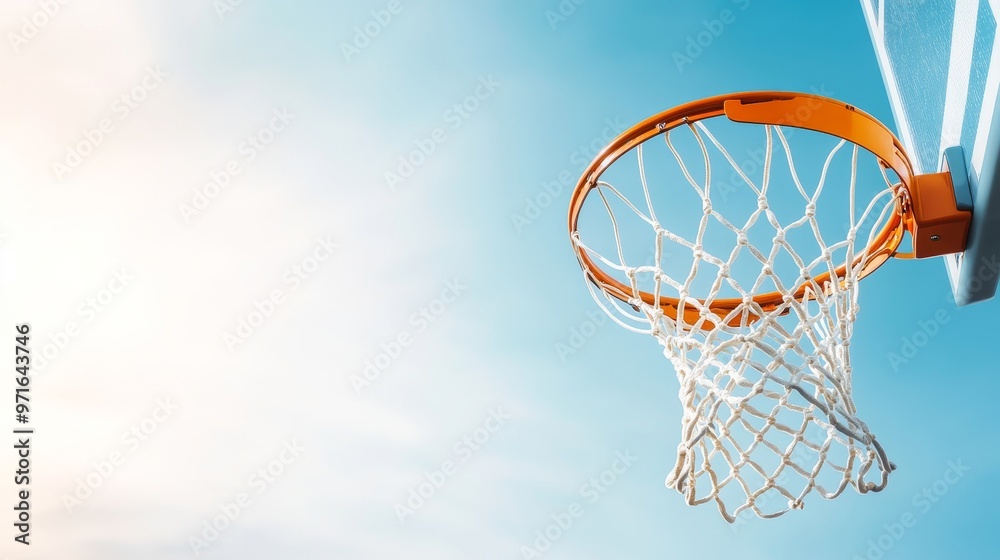 Basketball scoring, clear sky day, net in view. Basketball scoring, clear sky day, net in view.
