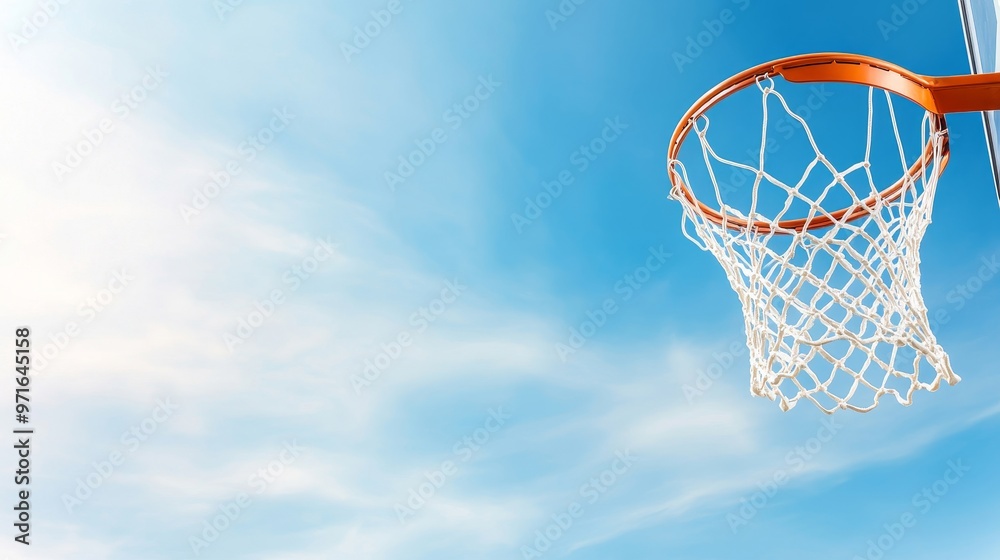 Clear sky view, basketball scoring through the net. Clear sky view, basketball scoring through the net.