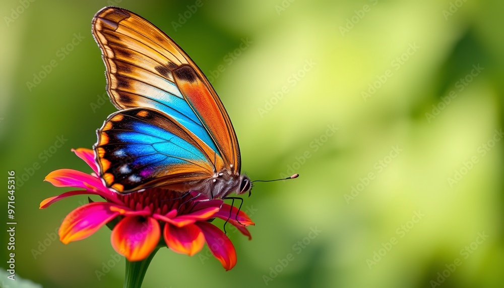 Obraz premium Sunflower, butterfly are very beautiful on blurred bokeh background. 4K 