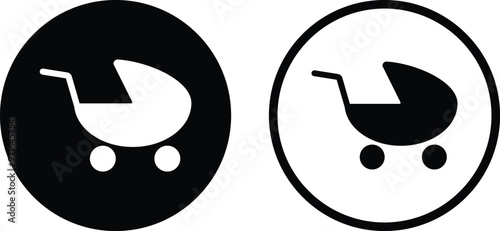 Baby stroller icon set in two styles . Baby carriage icon vector
