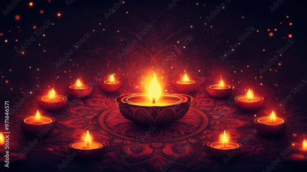 A traditional Diwali poster with cultural patterns, glowing lights, and warm festive wishes A traditional Diwali poster with cultural patterns, glowing lights, and warm festive wishes