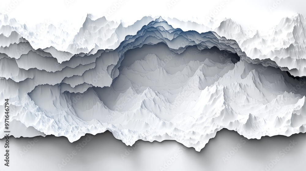 Obraz premium Abstract white landscape with layered mountain textures offering a serene and modern aesthetic for creative projects.