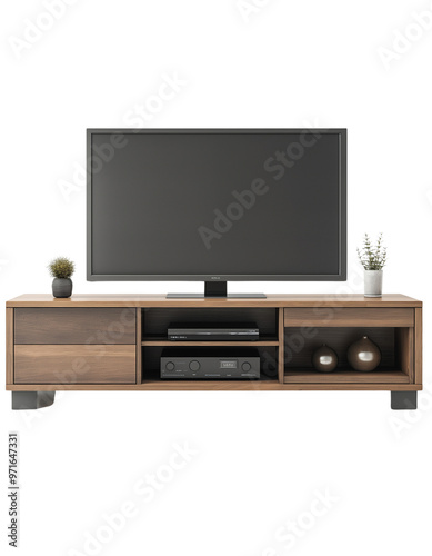 tv and cabinet isolated on transparent background