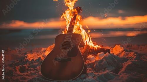 Join us for a summer beach gathering with bonfire, acoustic music, and sunset s mores delight photo