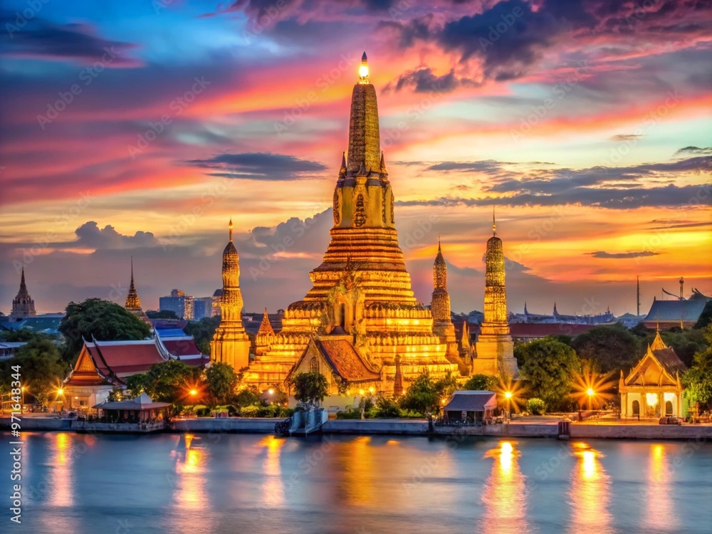 Obraz premium Wat Arun temple at twilight in Bangkok, Thailand.