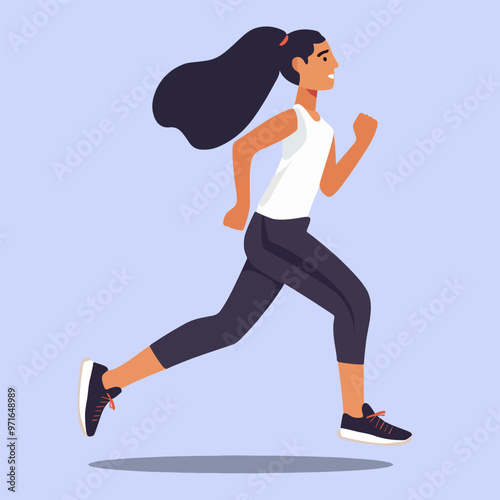 Vector image of a running woman. A girl in sports clothes and sneakers. The concept of sports and health