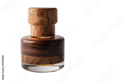 Premium woody perfume bottle with a refined appearance and an aromatic, woody fragrance isolated on transparent background photo