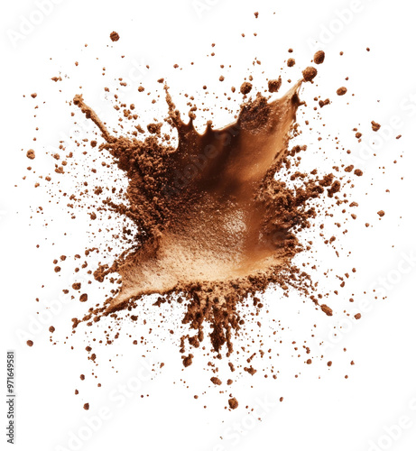 PNG A flying coffee powder splash cocoa food photography.