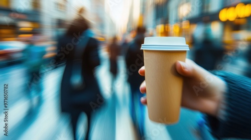Wallpaper Mural A busy city street scene with people holding takeaway coffee cups, in motion blur Torontodigital.ca