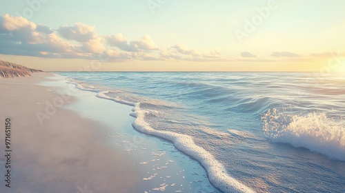 Wallpaper Mural Peaceful beach scene with soft, white sand and gentle waves lapping at the shore. Torontodigital.ca