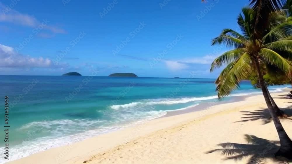 Crystal-clear ocean waves gently rolling onto a pristine beach with golden sand Crystal-clear ocean waves gently rolling onto a pristine beach with golden sand