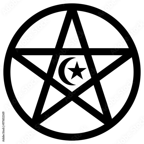 Pentagram | Magic Symbol | Crescent Moon And Stars | Magical Vector Art