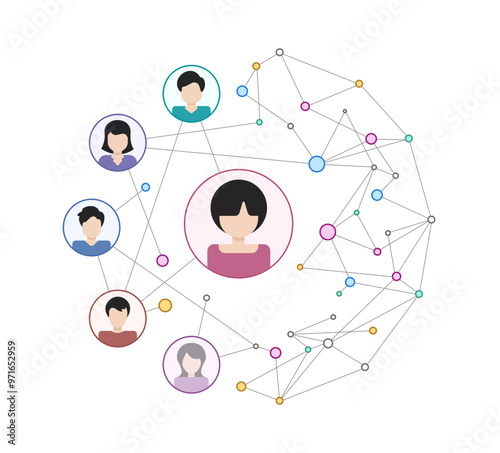 Connected user data, connected colourful dots, data concept, transparent background geometric vector illustration for business and technology, user, persona connected with global data in science