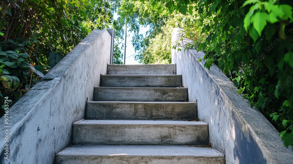 View looking up a steep flight of painted cement stairs leading from a suburban basement to an exterior back door The stairs lack a railing View looking up a steep flight of painted cement stairs leading from a suburban basement to an exterior back door The stairs lack a railing