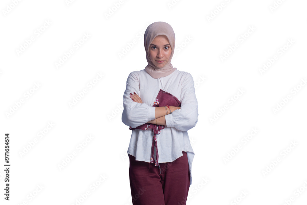 Young Pretty Modern Muslim Woman in Hijab on Transparent Cut-Outs Background Young Pretty Modern Muslim Woman in Hijab on Transparent Cut-Outs Background