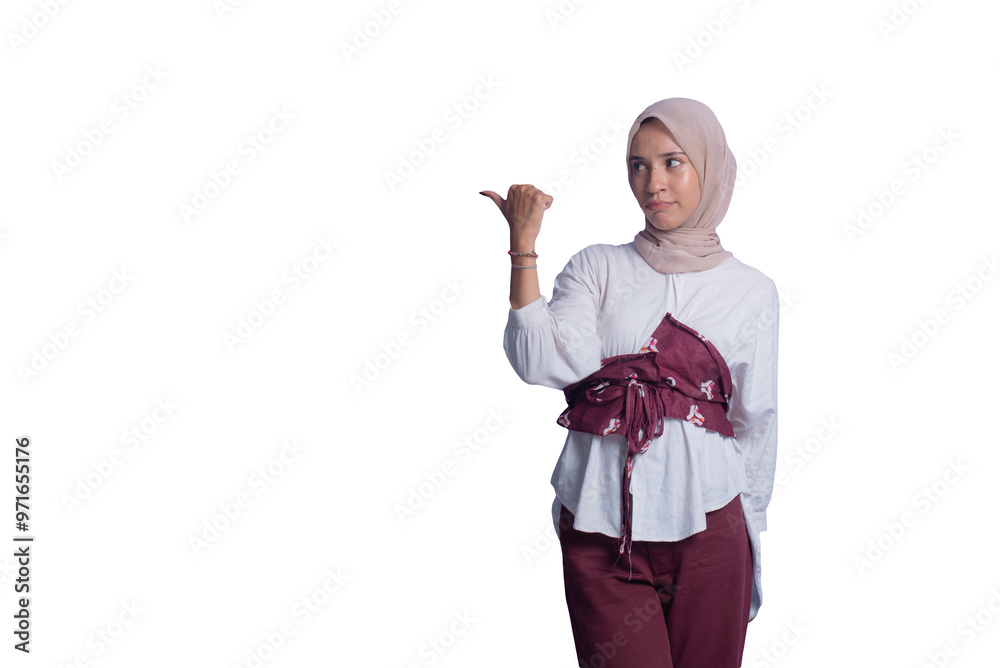 Young Pretty Modern Muslim Woman in Hijab on Transparent Cut-Outs Background Young Pretty Modern Muslim Woman in Hijab on Transparent Cut-Outs Background