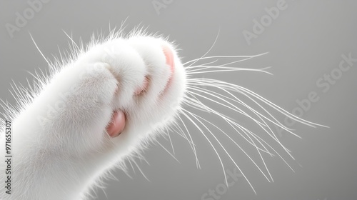 Captivating Close up of a Cat s Paw with Intricate Fur Details photo