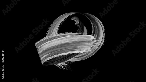 creative 3D animation. Animated black and white smear. Monochrome brush stroke moves in a spontaneous curvy trajectory on black background. Abstract shape drawn with paint