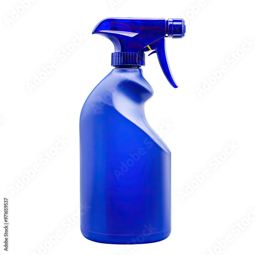 Blue spray bottle on white background