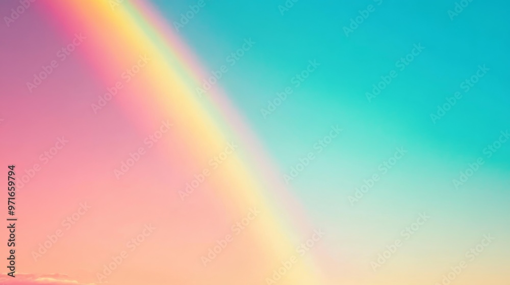 Obraz premium A clear sky displays a soft gradient of colors, where rainbow hues gently merge with colorful hues on the horizon. Beautiful sky with a sense of serenity.
