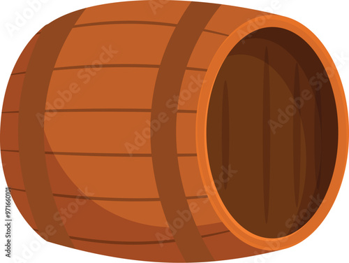 Classic wooden barrel lying on its side, showcasing the craftsmanship of traditional storage for wine, whiskey, or other spirits