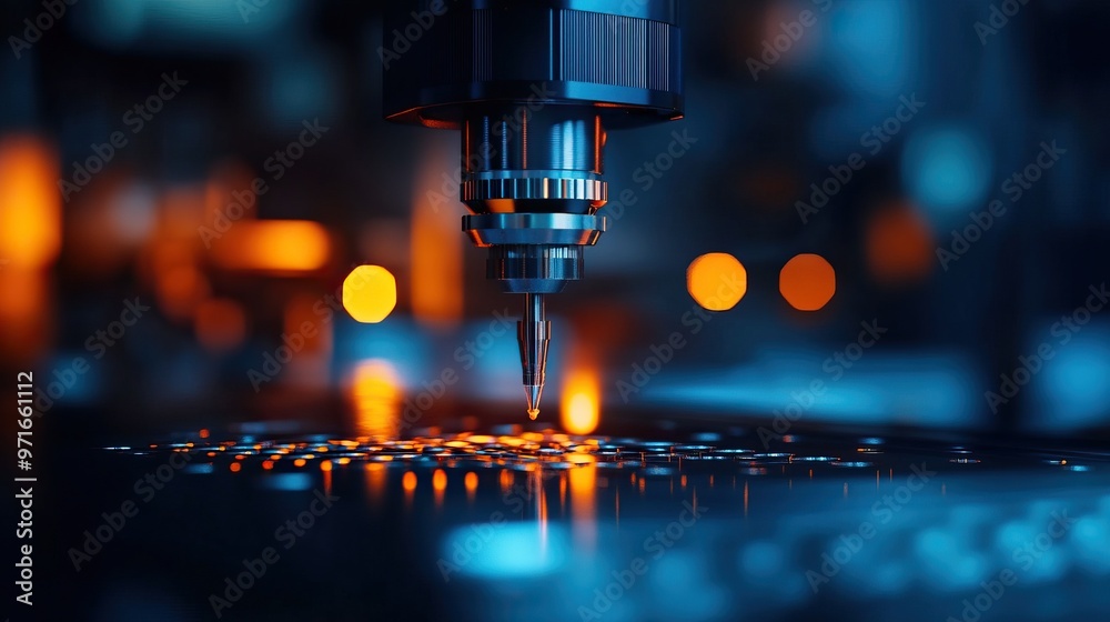 Close-up of a laser cutting machine in action, showcasing precision technology and vibrant lighting against a modern industrial backdrop. Close-up of a laser cutting machine in action, showcasing precision technology and vibrant lighting against a modern industrial backdrop.