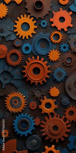 Wallpaper Mural Colorful gears in orange and blue create an intriguing and dynamic industrial background for creative projects. Torontodigital.ca