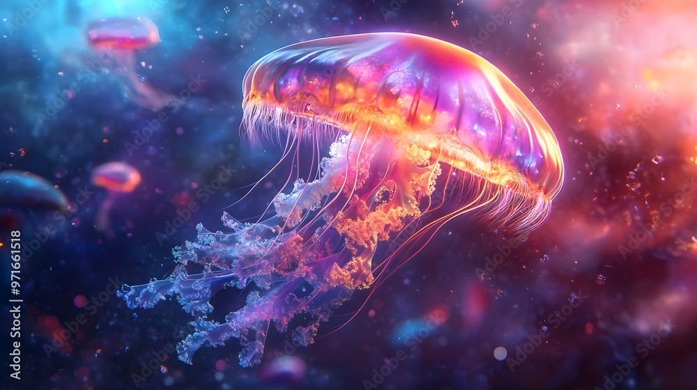 Magical rainbow jellyfish in a captivating, dreamlike image Magical rainbow jellyfish in a captivating, dreamlike image