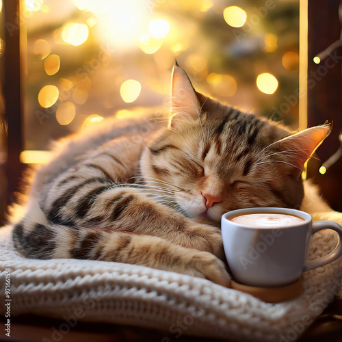 a cat with a cup of coffee