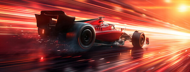Ingelijste posters Formule 1 Rode F1 wagen op nachtcircuit  © Ilia_Levchenko